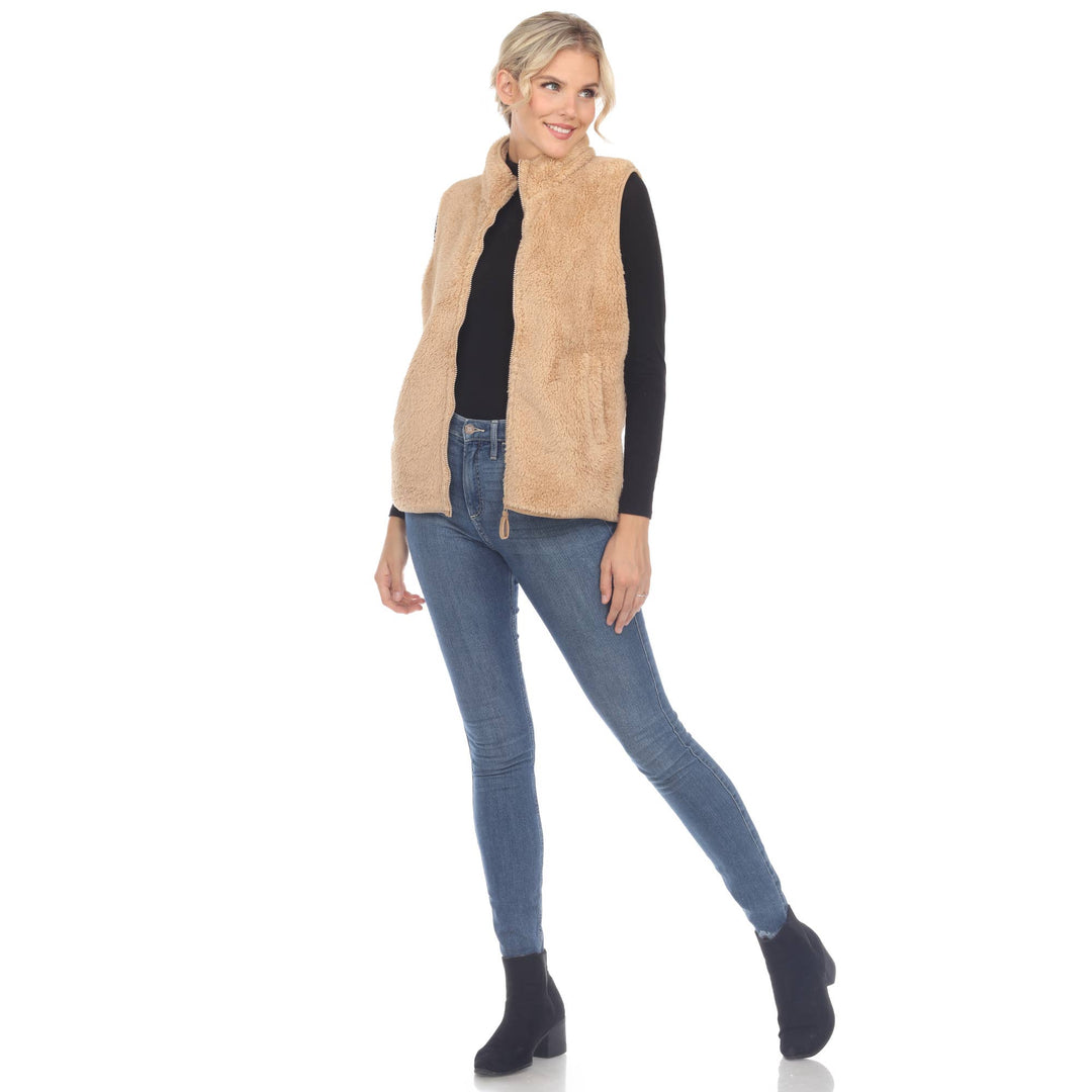 Zip up sherpa vest: Black / M