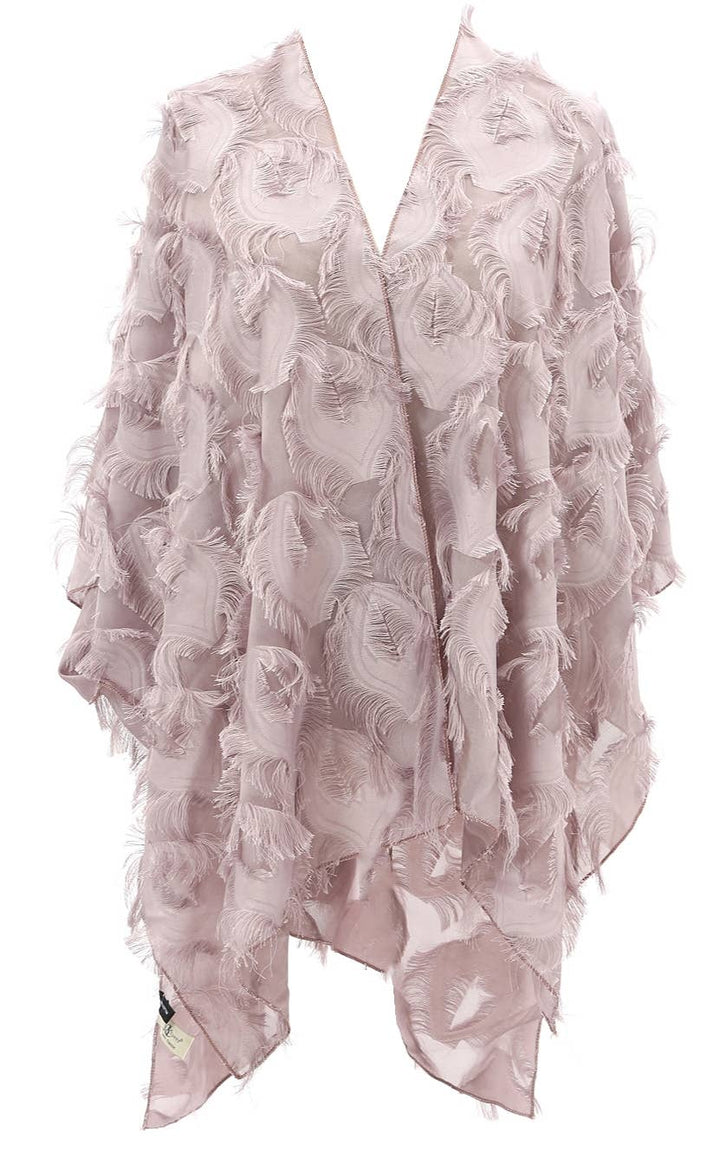 Elegant 3D Feather Fringe Eyelash Kimono/Cover-Up: Brown
