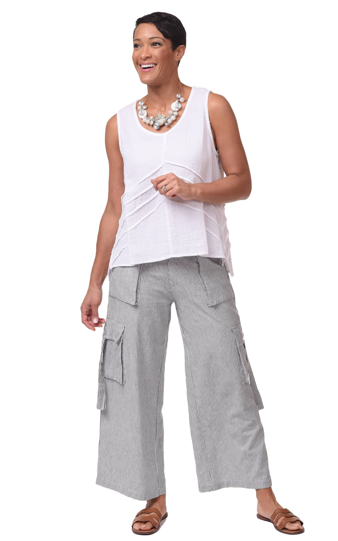 Tulip Clothing - CV1086 Calista Cargo Pant in Ticking Stripe*: M