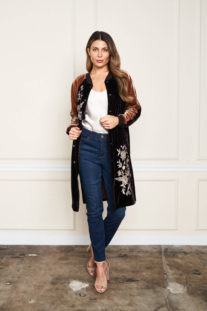 5677-MAD  Velvet Long Duster: Coffee / M