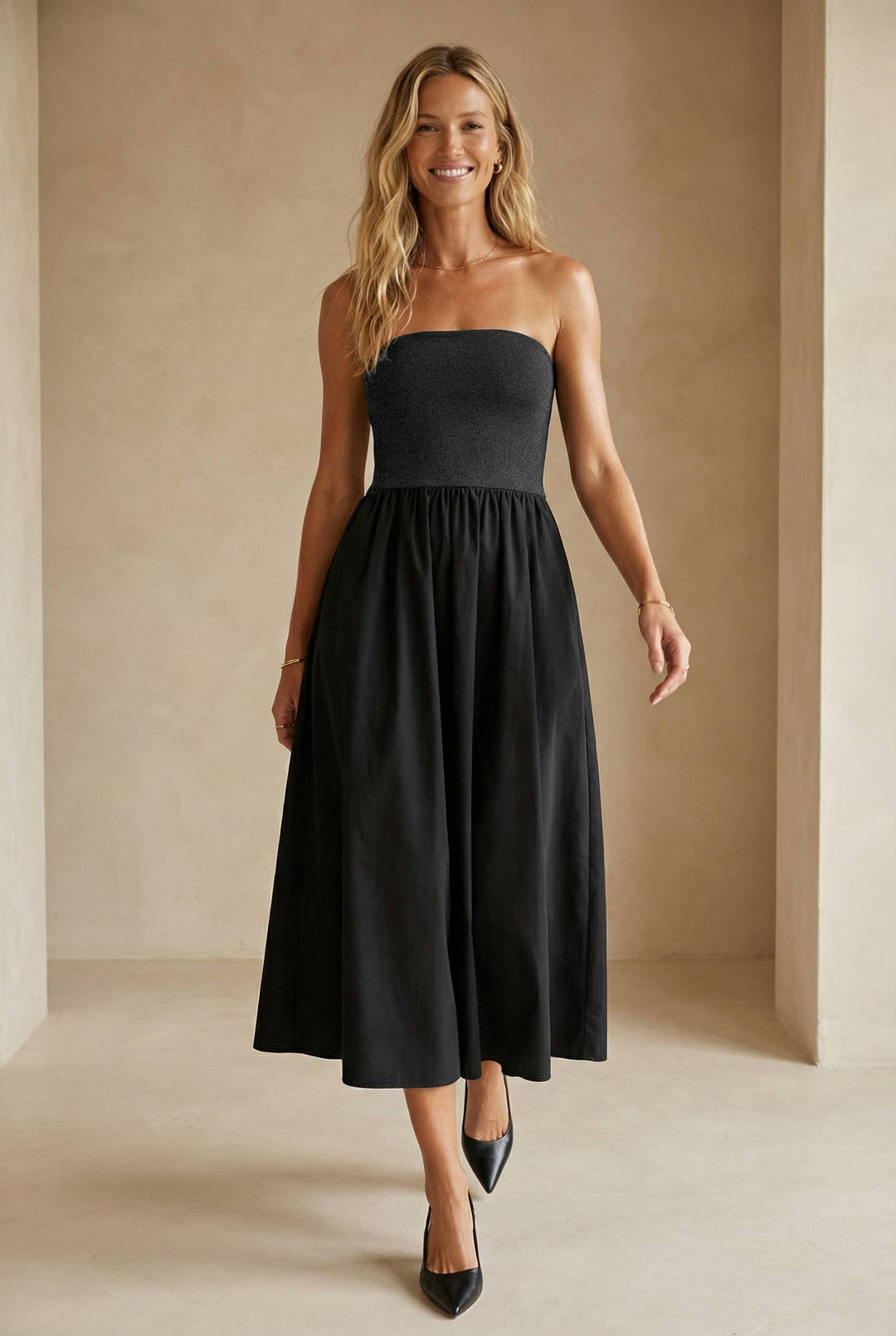Strapless Maxi Dress: Black / L