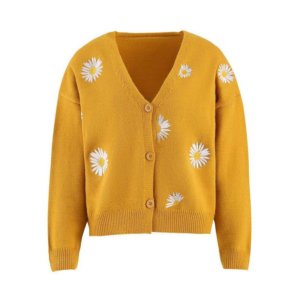 Daisy V-neck Cardigans: Grey / L