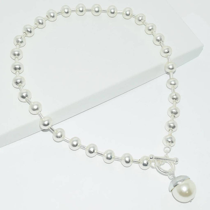 Ball Chain & Pearl Drop Necklace: Gold