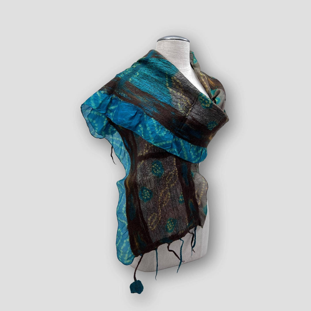 Maroon Merino Wool Spots Felt Flower scarf