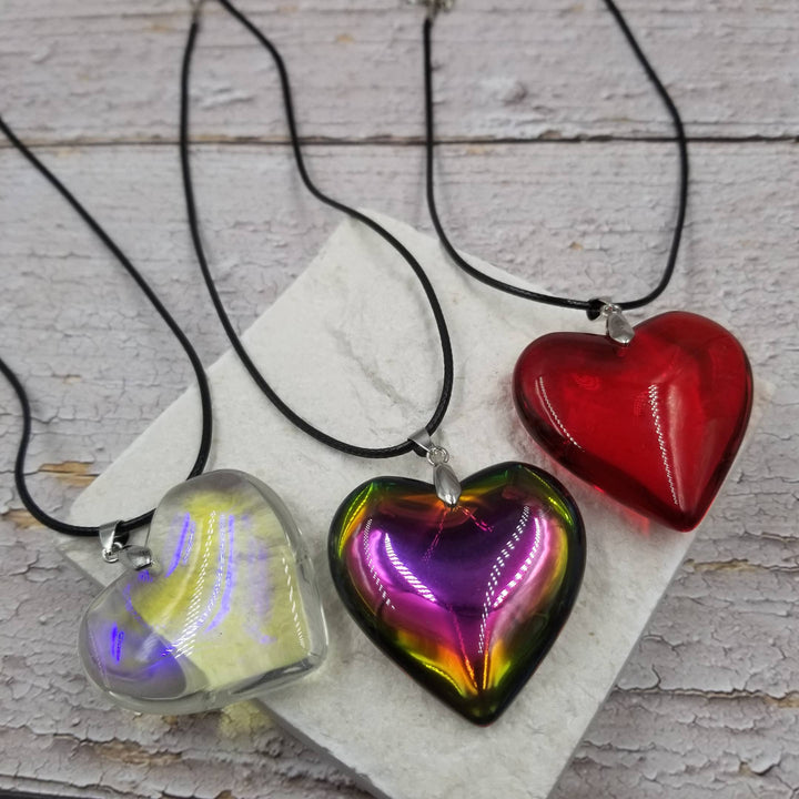Large Glass Heart Necklace: Transparent
