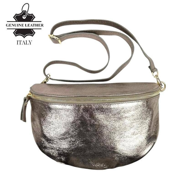 Large Italian Leather Waist Bag: Orange