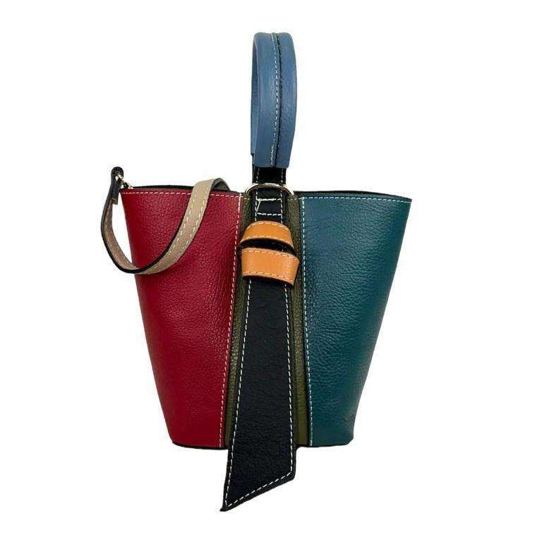 Multicolor Leather Bag:Black