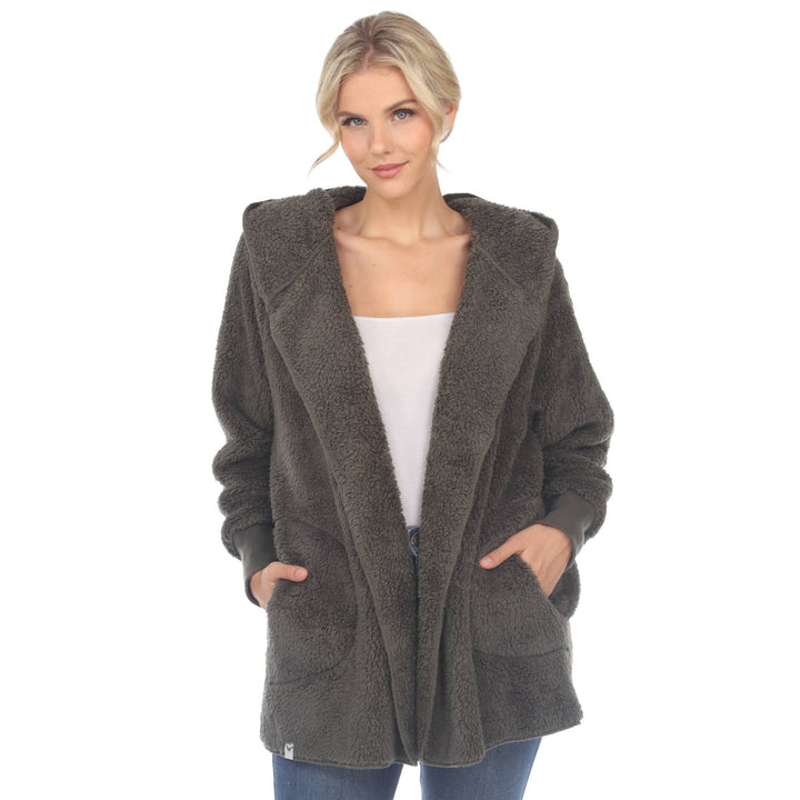 Plush Hooded Cardigan with Pockets: Purple / L/XL