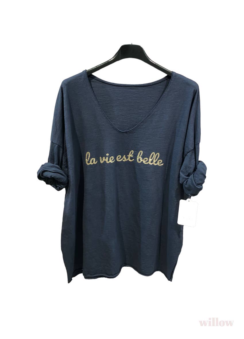 “Life is beautiful” cotton t-shirt: Jeans