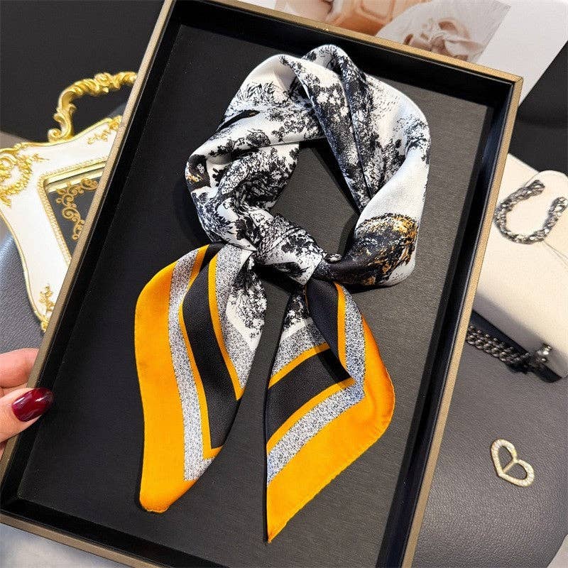 Sheer Trend - Fashion Print Square Scarf: BLUE