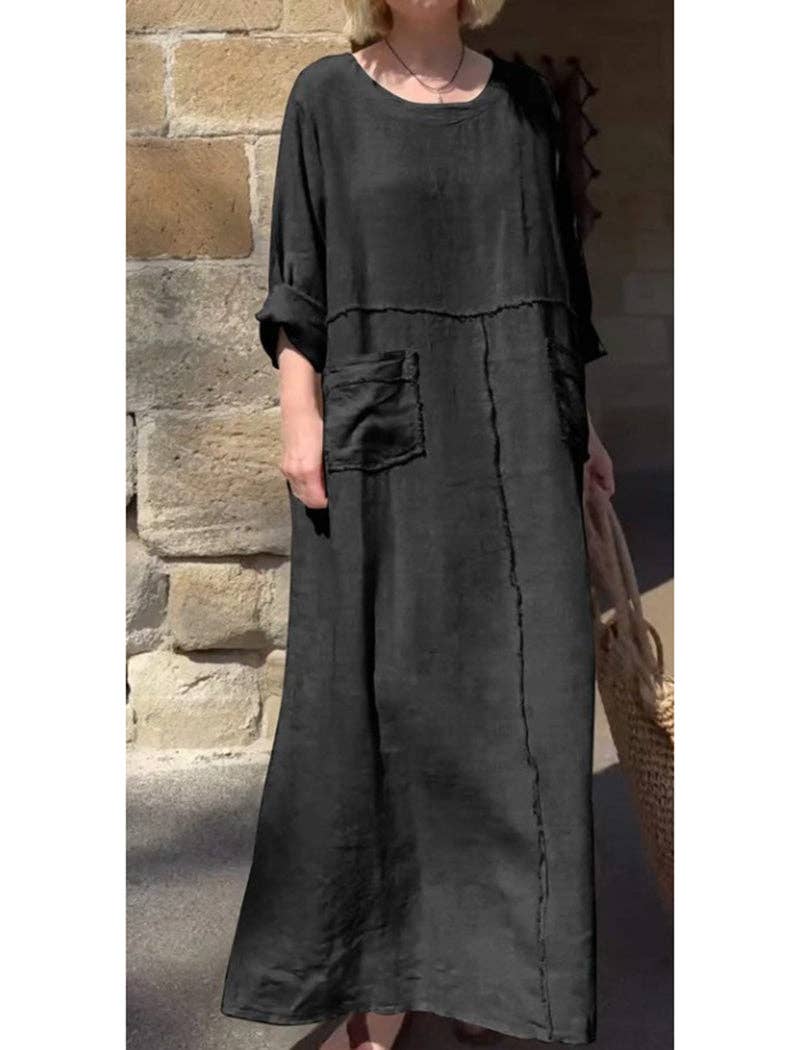 Pocket Maxi Dress: RED / M
