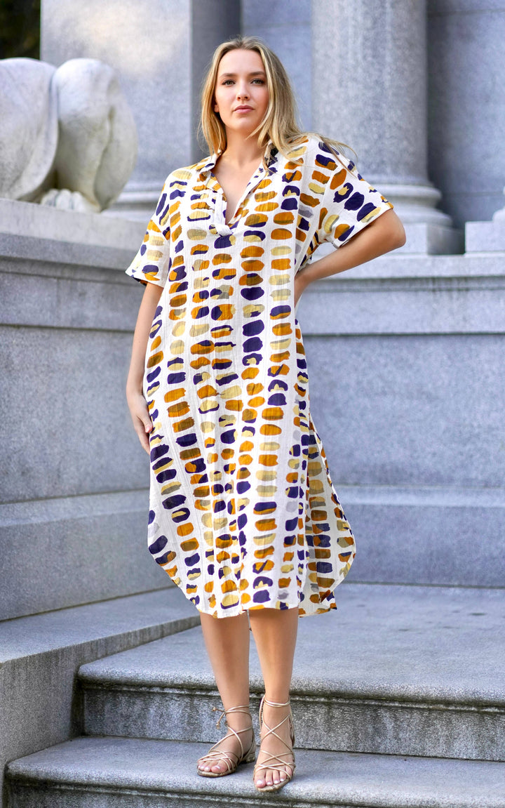Zoey Geo Dress: White Gold / L