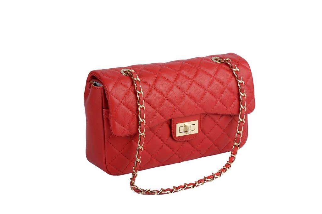 Extra Premium Quilted Leather Bag: Red