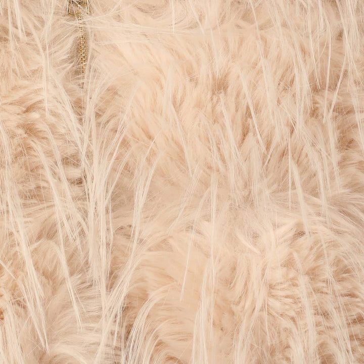 Faux Fur Zip Jacket: Beige / L/XL