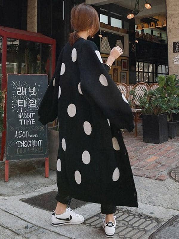 Polka-dot Printed Long Cover-up: BLACK / FREE SIZE