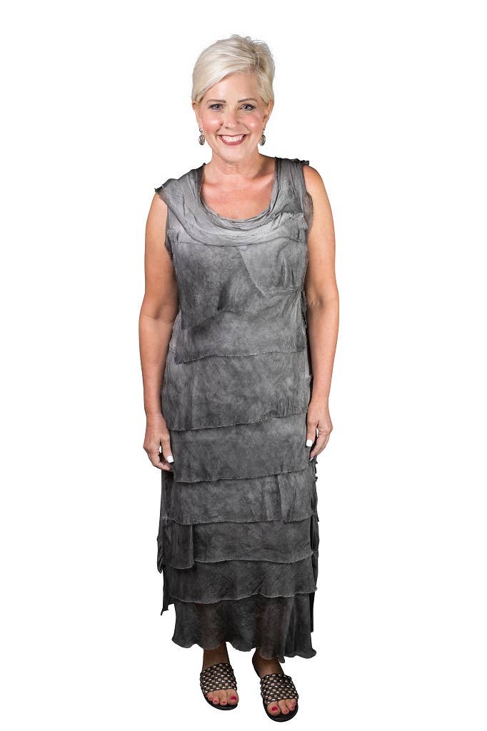 Aleena Silk Maxi Ruffle Dress (DT215):Black