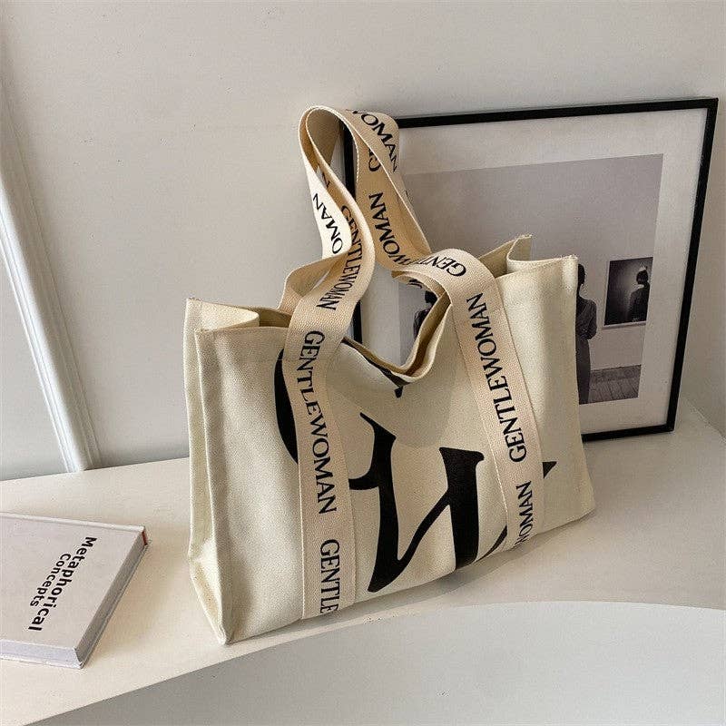 Chic Canvas Tote Bag Letter Print