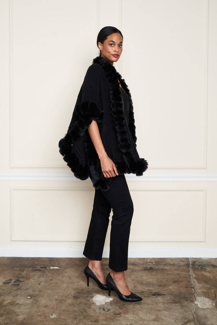 Faux Fur Trim Wrap: Wine