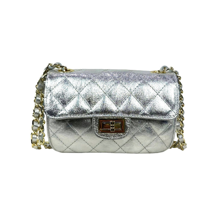 Metallic Italian Leather Bag: Bronze