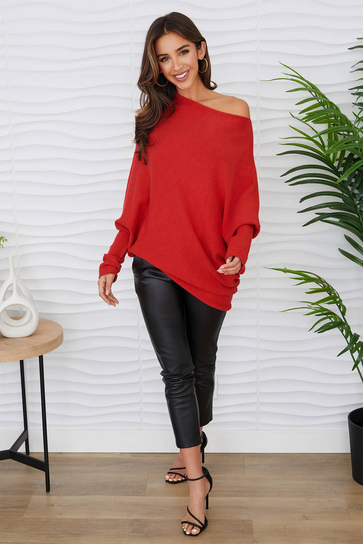 ASYM SWEATER RED XS/S