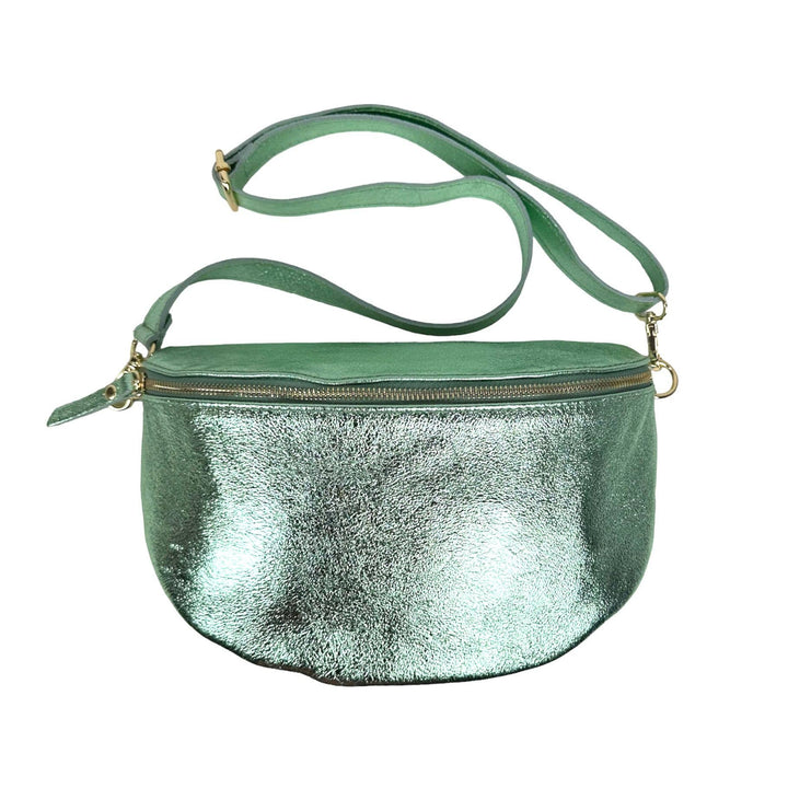Large Metallic Italian Leather Waist Bag : Rose Gold