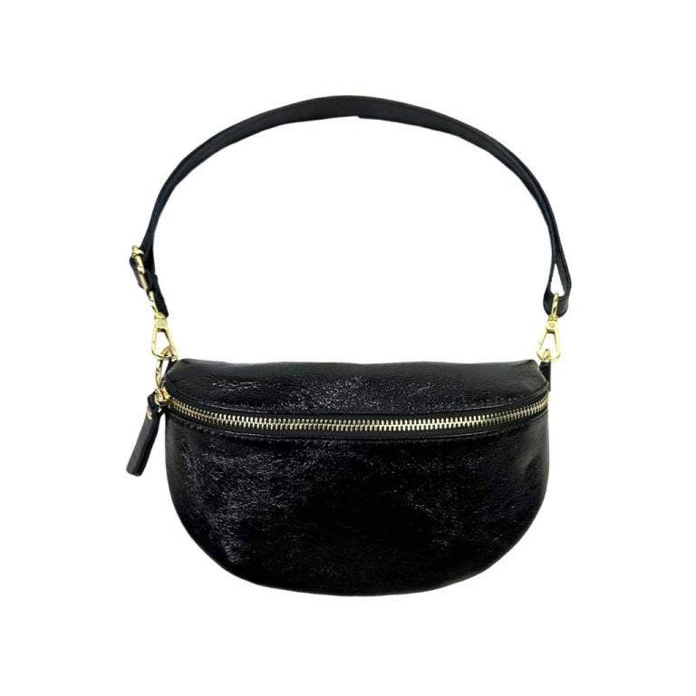 Metallic Leather Waist Bag: Black