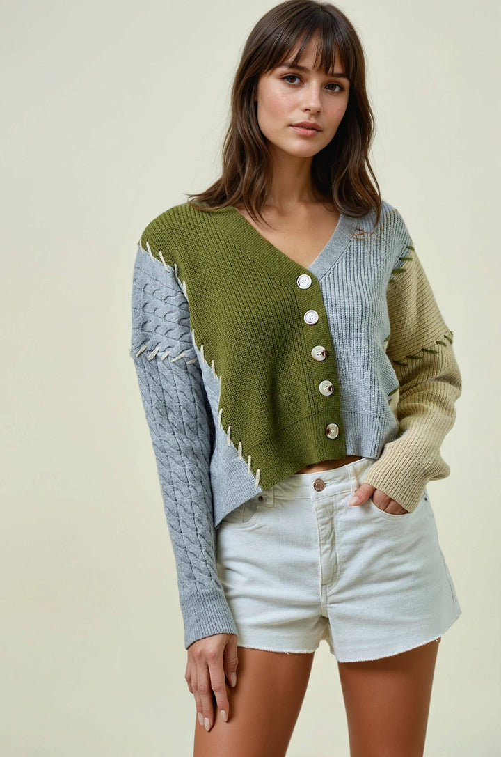 CARDIGAN - 1723C: OLIVE / L