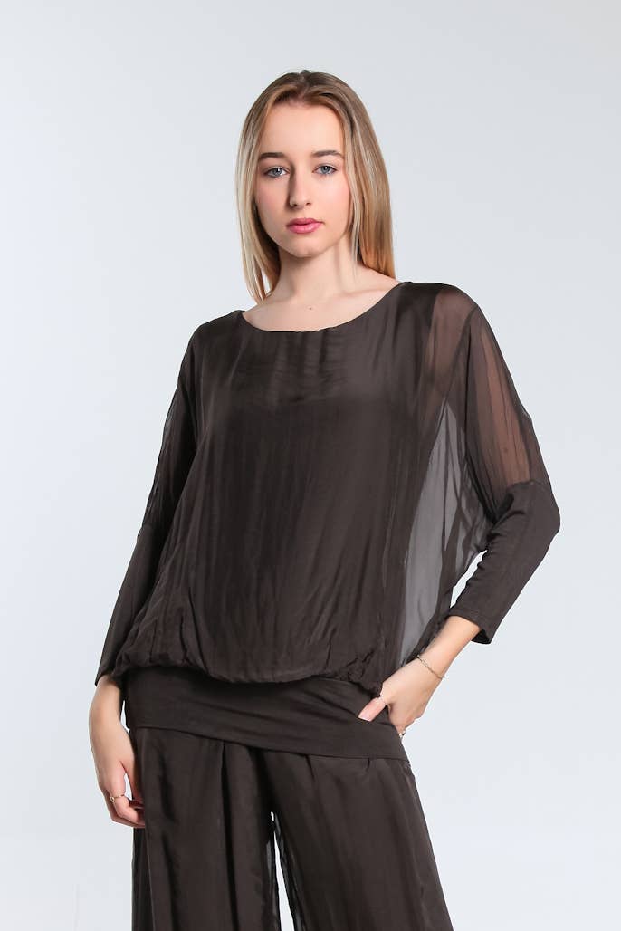 Silk Banded Blouse (BQ206):Black