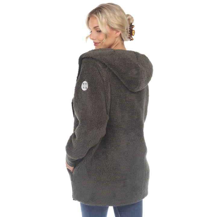 Plush Hooded Cardigan with Pockets: Purple / S/M