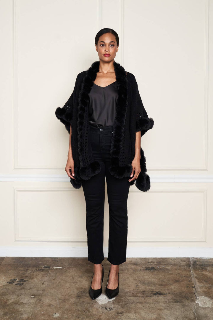 Faux Fur Trim Wrap: Wine