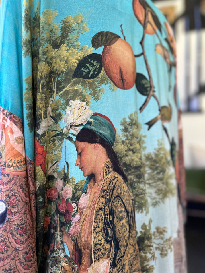 Secret Garden Long Duster Bamboo Kimono Robe with Swan