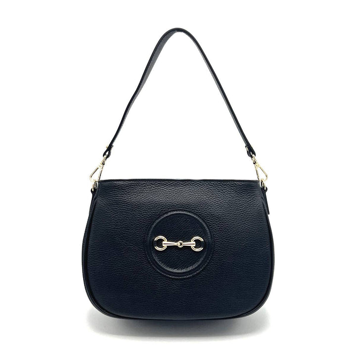 Horse bit Blk Leather Bag Made in Italy