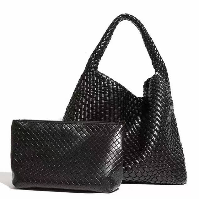 PEACH ACCESSORIES - B1683 Weave two in one handbags: Brown