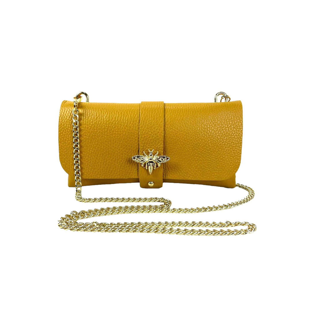 Grain Leather Bag with Dragonfly Clasp: Fuchsia
