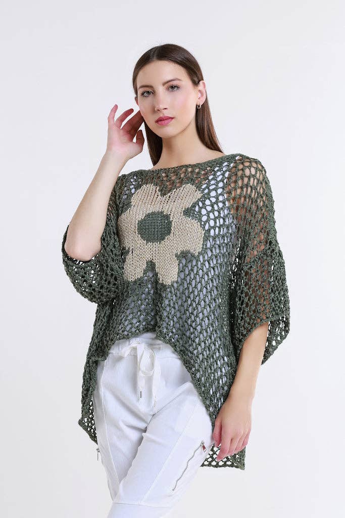Daisy Open Knit Sweater (BSS302D): Black