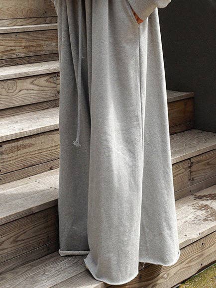 Loose Urban Gray Wide Leg Elastic Waist Pants: BLACK / M