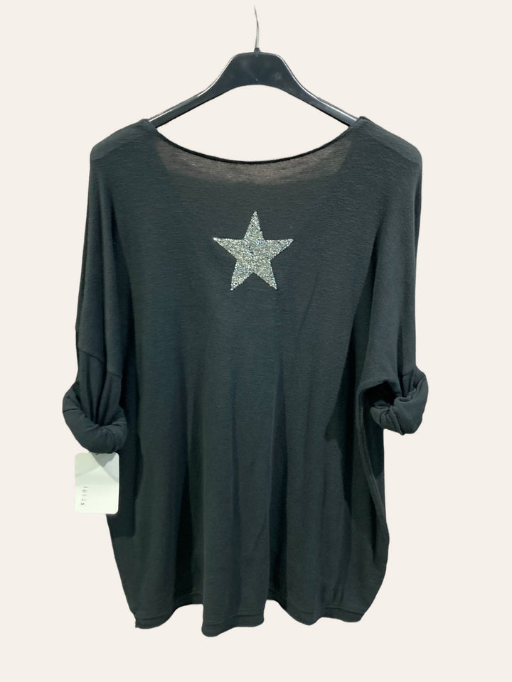 Cotton top with a rhinestone star : ORANGE