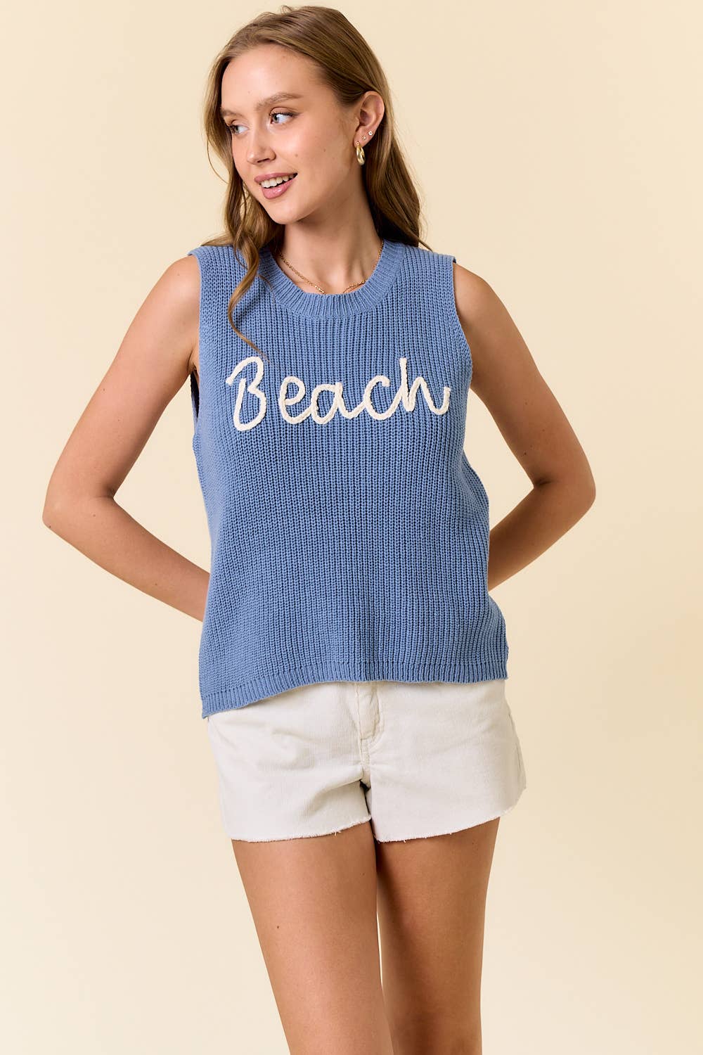 BEACH SWEATER TANK TOP: LT.BLUE / L