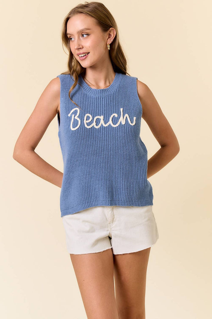 BEACH SWEATER TANK TOP : LT.BLUE / M