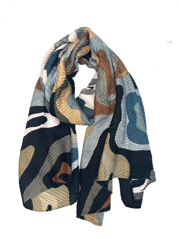 HH-239 abstract pleated scarf: Blue