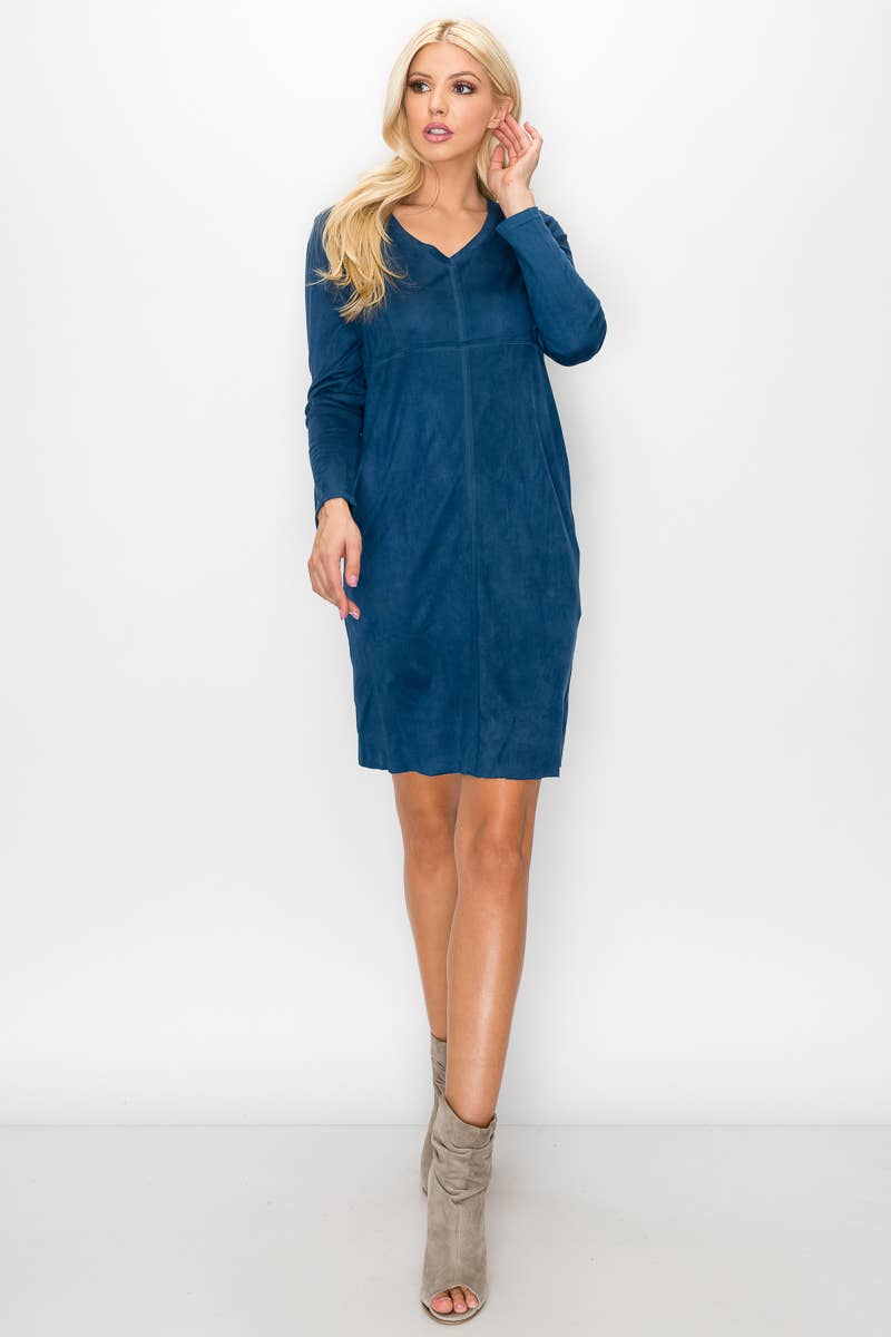 Aurora V-Neck Suede Dress: KHAKI / XL / 2059V