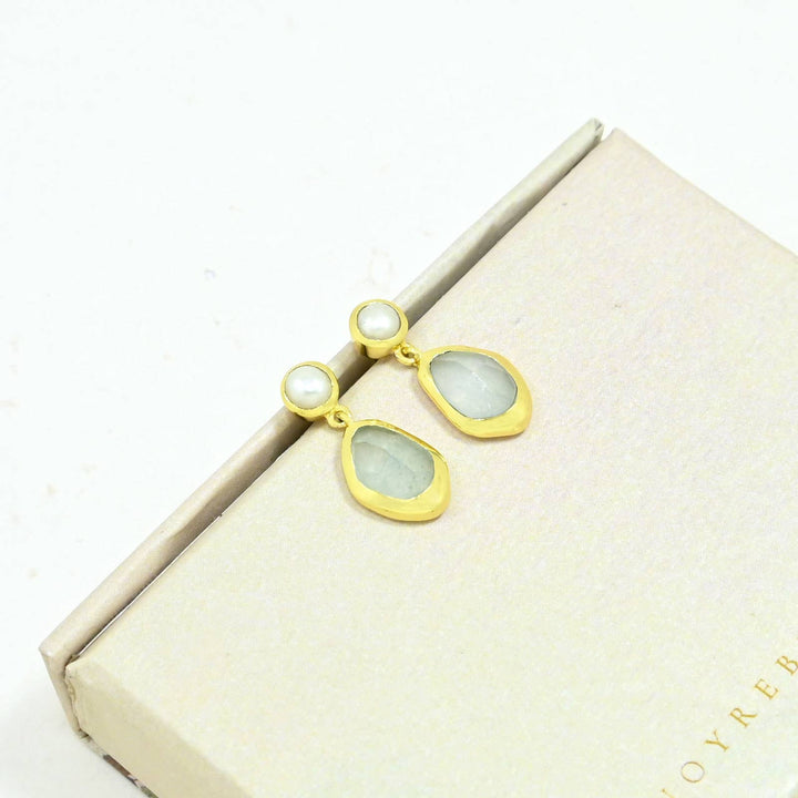Aylani Earring - Pearl & Aquamarine Chalcedony