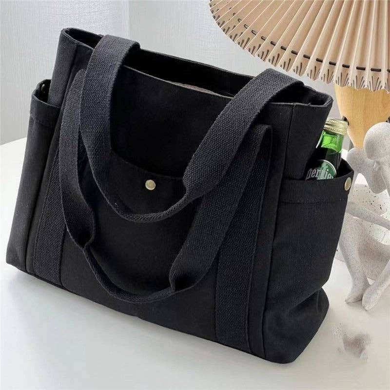 Large Capacity Canvas Shoulder Bag: BLACK