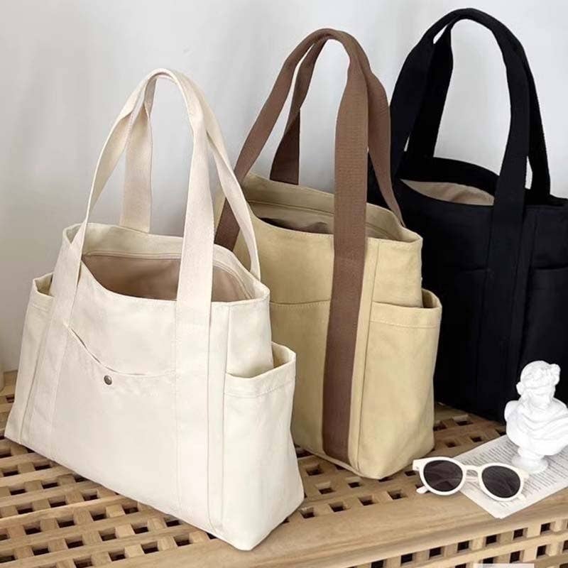 Large Capacity Canvas Shoulder Bag: BLACK