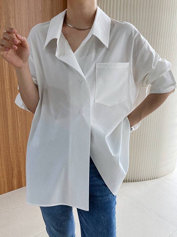 Buttoned Back Blouses: WHITE / L