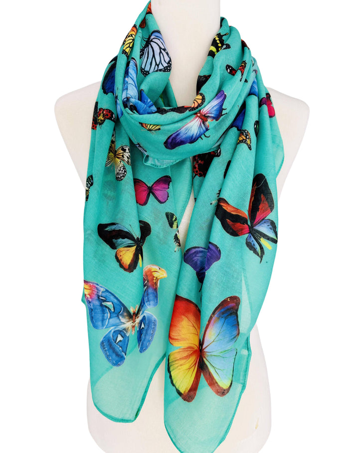 Multicolor Butterfly Scarf: White