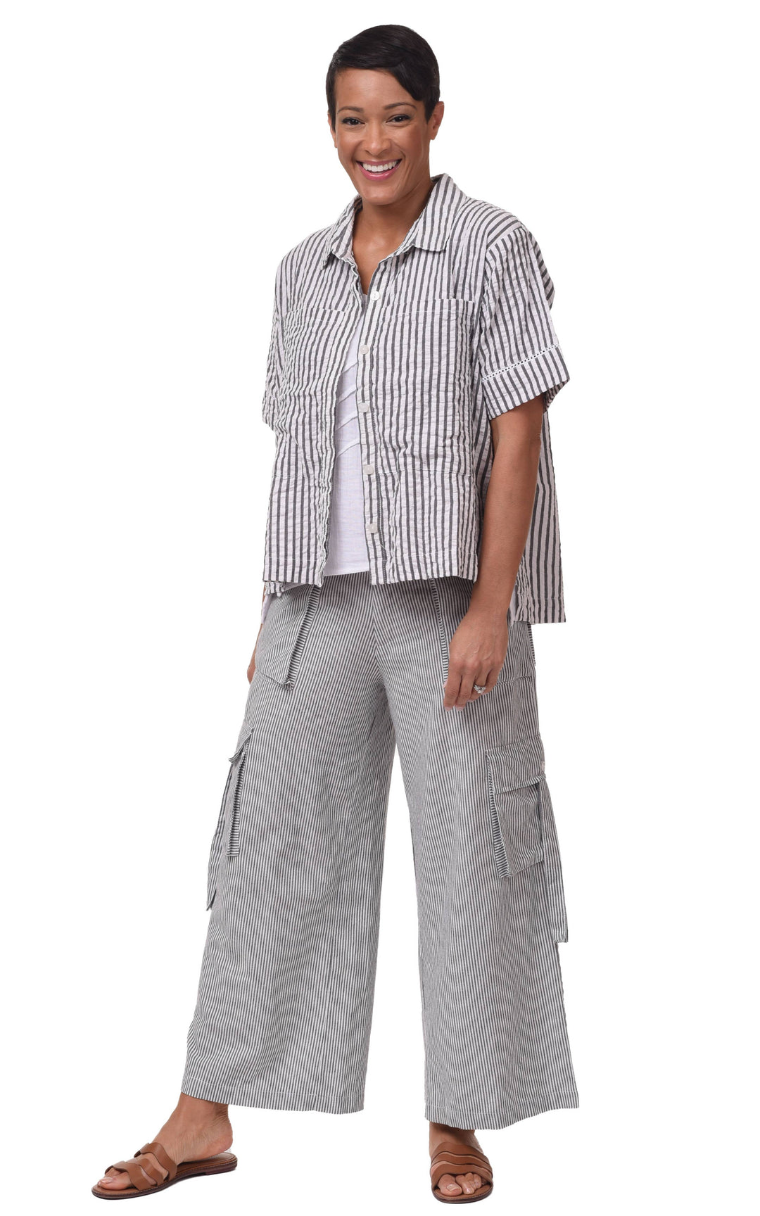 Tulip Clothing - CV1086 Calista Cargo Pant in Ticking Stripe*: L