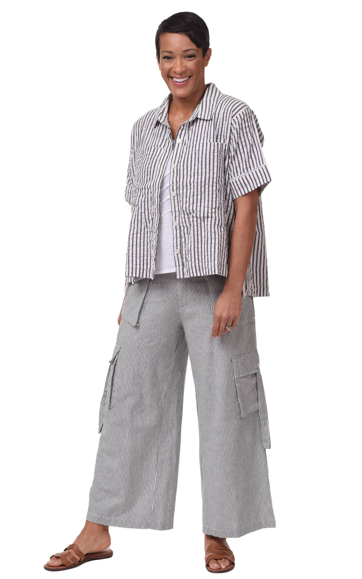 Tulip Clothing - CV1086 Calista Cargo Pant in Ticking Stripe*: L