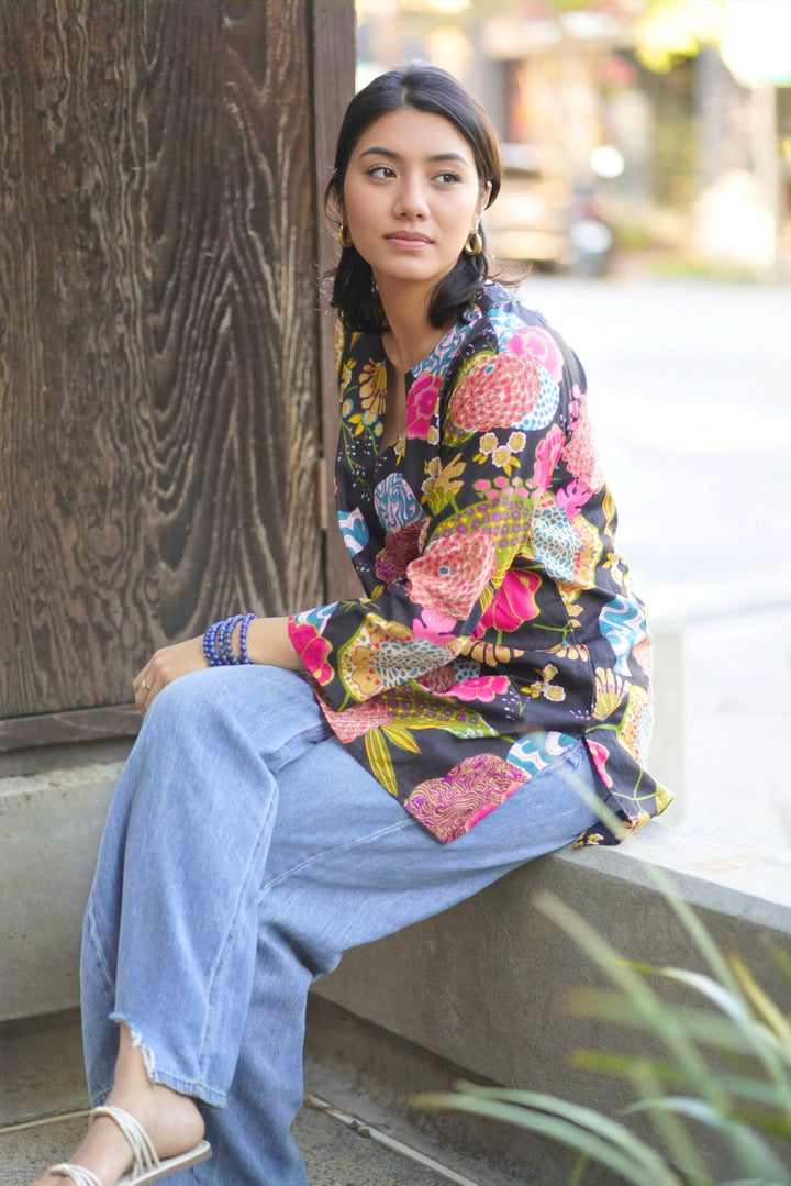 Beau Cotton Tunic: Black Multi / S