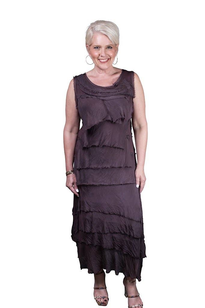 Aleena Silk Maxi Ruffle Dress (DT215):Orchid